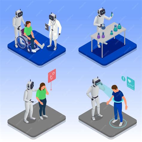 Premium Vector | Isometric ai in medicine set with medical robots