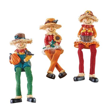 Collections Etc Hand Painted Fall Scarecrow Sitters Set Of Di