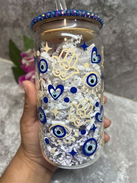 Evil Eye Glass Tumbler Buenas Vibras Cup Good Vibes Glass Etsy