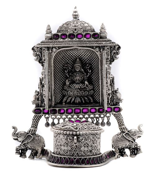 Antic Finish Handcrafted Dhanalaxmi Kumkum Box In Pure Silver Silver