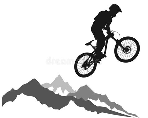 Silhouette Of A Cyclist On A Mountain Background Stock Illustration