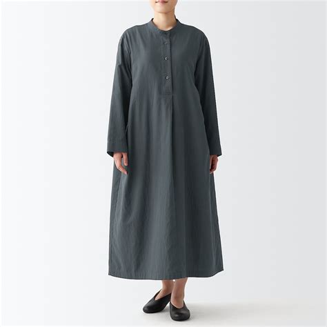 Double Gauze Long Sleeve One Piece Dress One Size Dark Grey Muji