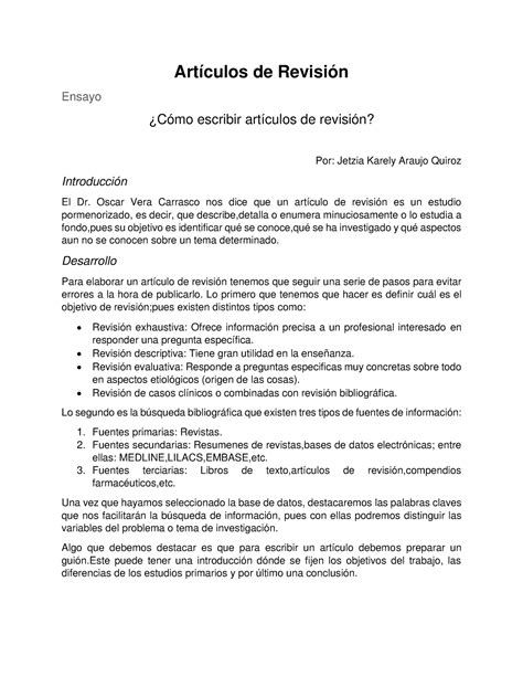 Ensayo Artículo de revisión Artículos de Revisión Ensayo Cómo