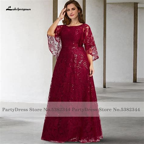 Lakshmigown Robe Longue En Dentelle Bordeaux Pour Femmes Grande Taille