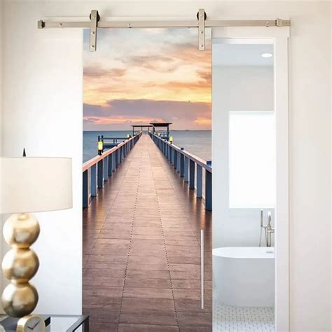 Seaside Wooden Bridge Door Sticker Sunset Scenery Decal Removable