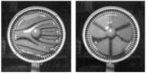 20 à gauche Image acquise par une caméra CMOS rolling shutter