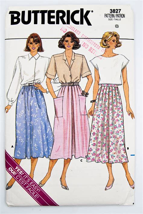 Butterick Sewing Pattern Misses Skirt Easy To Sew Vintage