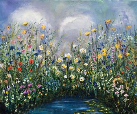 Herzwolke Mit Blumenwiese Acryl Auf Leinwand By Veronika Bogdahn