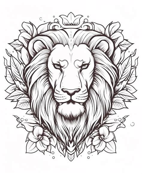 Premium Photo A Lion With A Crown On Its Head And Leaves Around It