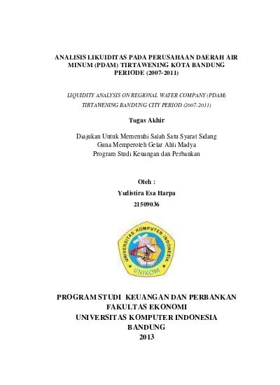 Analisis Likuiditas Pada Perusahaan Daerah Air Minum Pdam Tirtawening