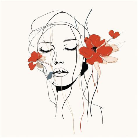 Premium Ai Image Woman Face With Flowers Surreal Line Art Female