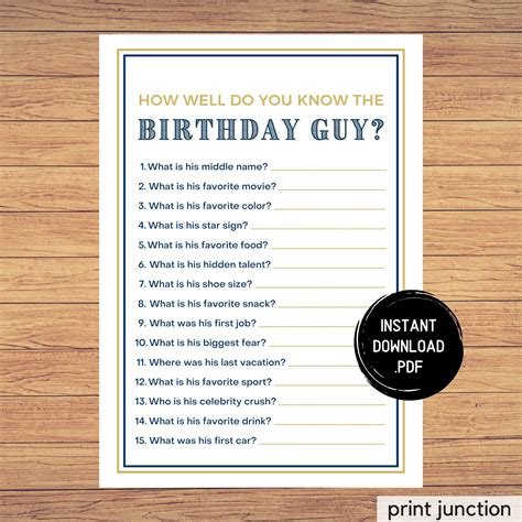 Adult Birthday Party Games How Well Do You Know The Birthday Guy Who