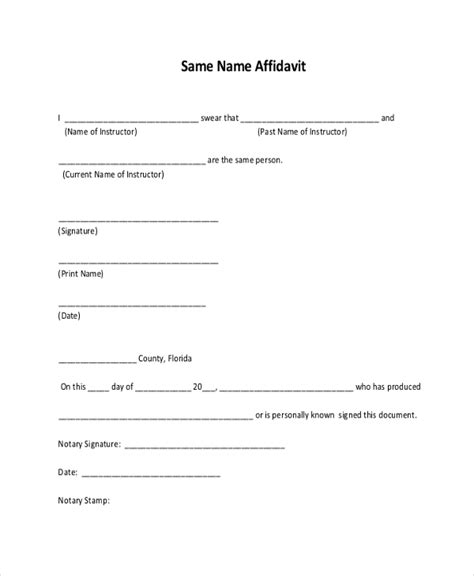 Name Affidavit Form Affidavitform Net