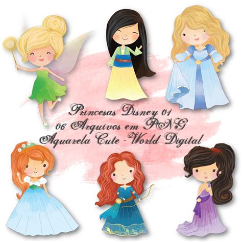 Kit Arquivo Digital Em Png Aquarela Cute Princesas Disney