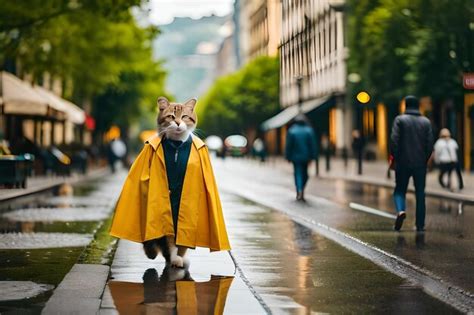 Premium AI Image | a cat in a raincoat with a yellow raincoat on it