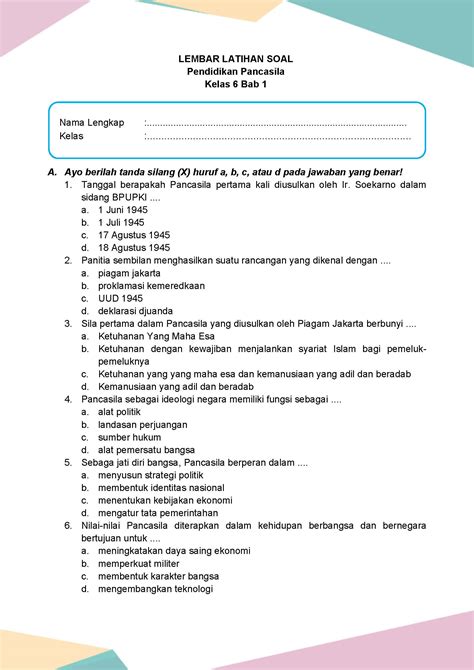 Latihan Soal Pendidikan Pancasila Kelas 6 Bab 1 Daring Nur Hidayah Press