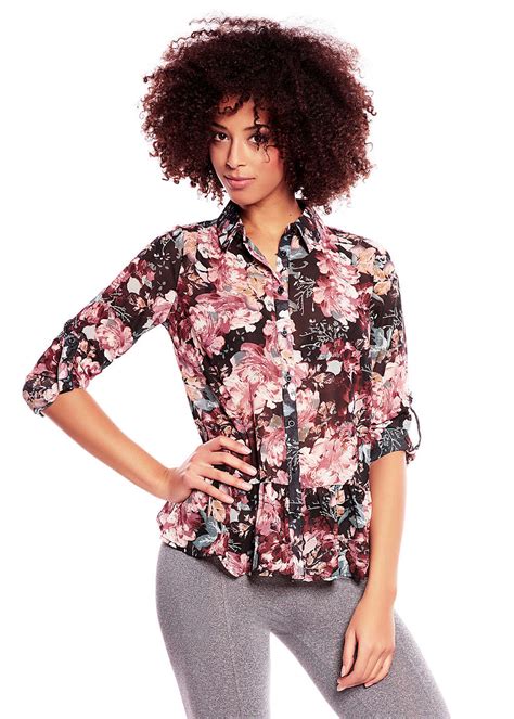 Hailys Damen Bluse Lorrie Am No Fw Blumen Turn Up Rmel Rosa