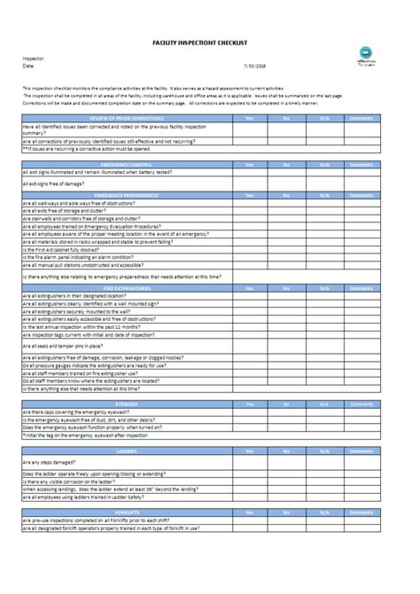 Inspection Spreadsheet Template Pertaining To Facility Inspection