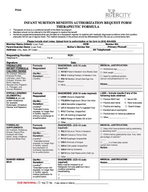 Fillable Online Infant Nurition Benefits Authorization Request Form Fax