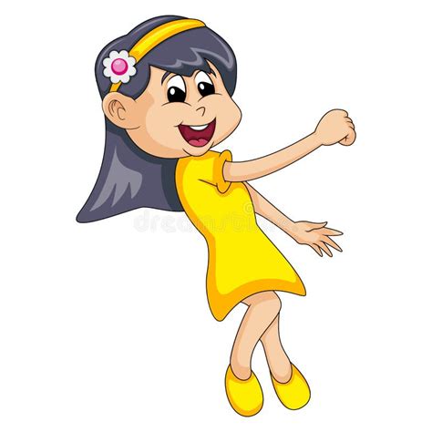 Chica Divertida Con Vestido Amarillo Y Ilustración Portadora De Dibujos