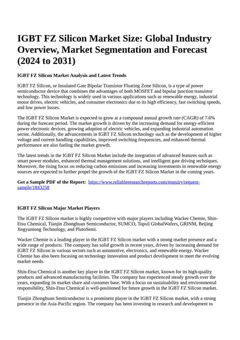 Reportprime Igbt Fz Silicon Market Size Global Industry Overview