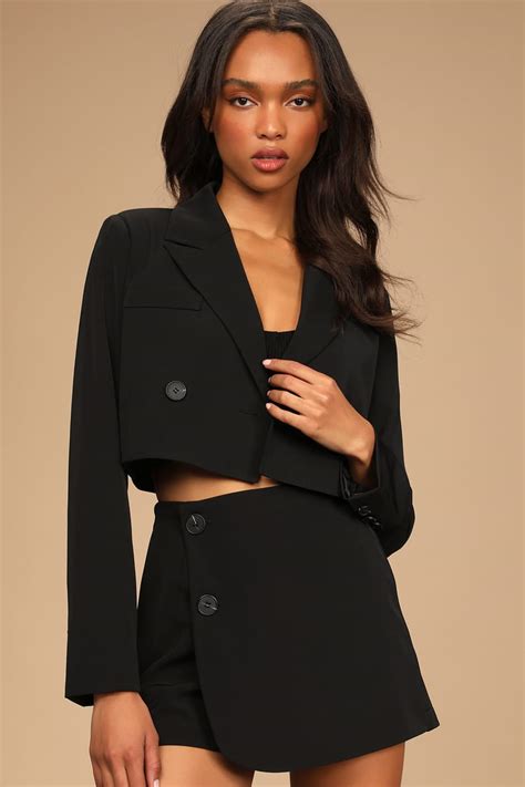 Black Cropped Blazer Suit Set Womens Cropped Blazer Co Ord Lulus