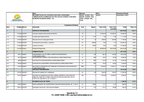 003 Planilha de Orçamento elaborado pela administração Prefeitura