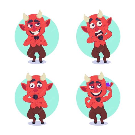 Premium Vector | Set of cartoon devil character being shocked, smiling