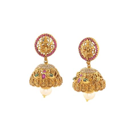 Buy Estele Gold Plated Cz Goddess Lakshmi Devi Designer Jhumki Earrings