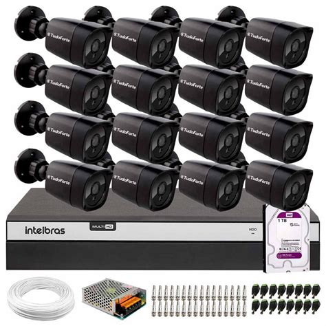 Kit 16 Câmeras Segurança Black Full Hd 1080p Dvr Intelbras Mhdx 3016 c