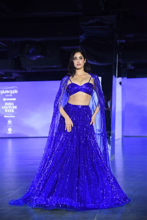 Janhvi Kapoor Ramp Walk Wearing Blue Shimmery Lehnga Bawal Actress Shows Curvy Figure In