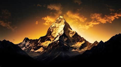 Premium Ai Image Silhouette Of Majestic Mountain Peak Back Lit By Yellow