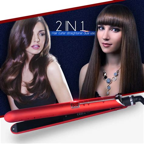 2 In 1 Electric Straightening Iron Hair Curler Curling Iron Travel Ceramic Hair Straightener