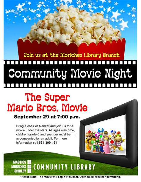 Sep 29 Community Movie Night Super Mario Bros Movie Moriches On