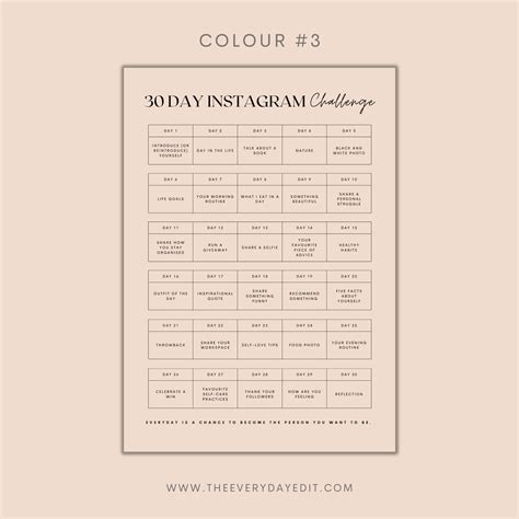 30 Day Instagram Challenge Printable Instagram Content Ideas