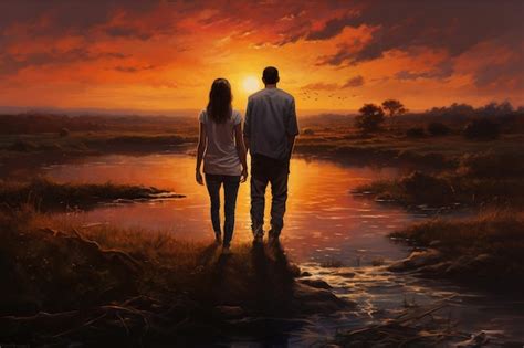 Premium Photo | Painting sunset couple