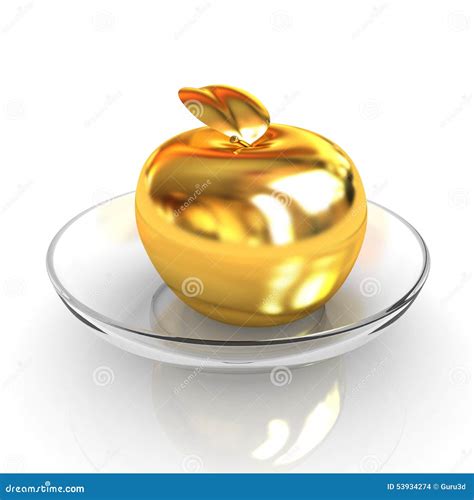 Gold Apple On A Plate Stock Illustration Illustration Of Metal 53934274