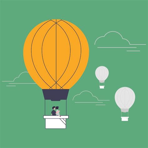 Premium Vector Man Flying A Hot Air Balloon In The Sky