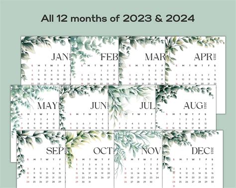 2023 2024 Printable Calendar Monthly Calendar Year Calendar - Etsy