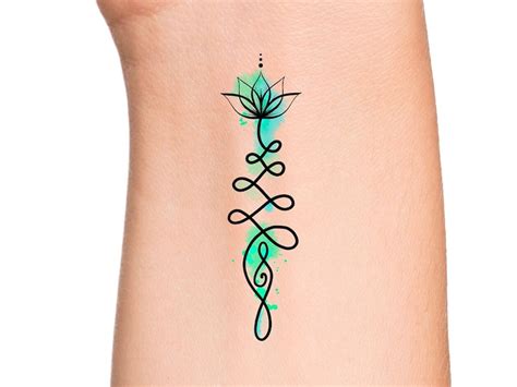 Unalome Lotus Temporary Tattoo Unalome Tattoo Watercolor Etsy