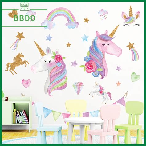 Jual Stiker Dinding Bunga Lucu Aesthetic Hiasan Dinding Motif Unicorn