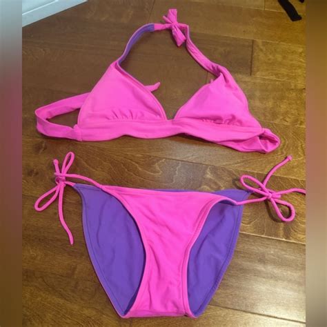 None Swim Reversible Bikini Pinkpurple Medium Swim Swimwear Beach