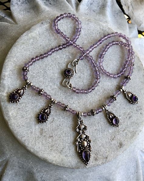 Beautiful Sterling Silver Amethyst Vintage Bib Necklace Etsy Silver