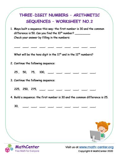 Three Digit Numbers Arithmetic Sequences Worksheet No2 Worksheets Library