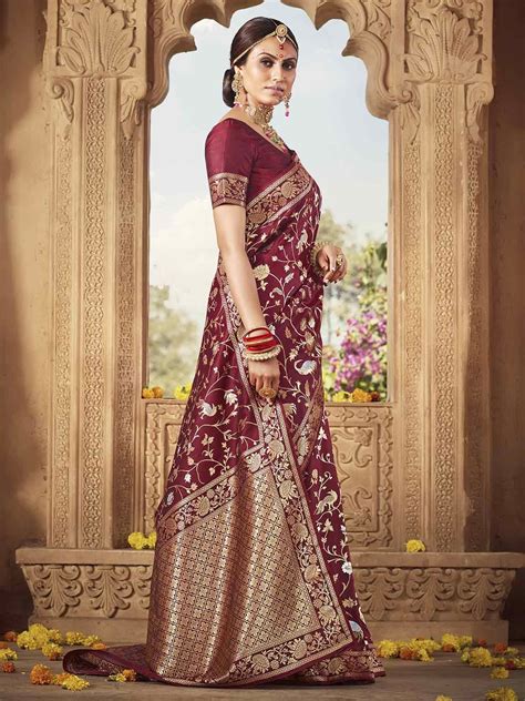 Maroon Colour Banarasi Silk Saree