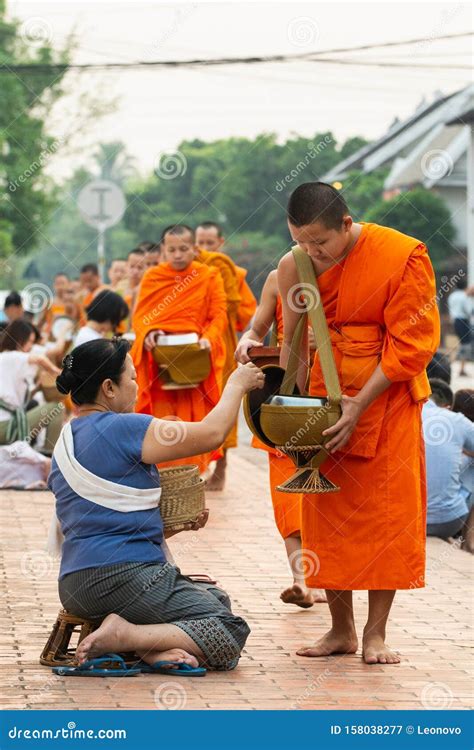 Luang Prabang Laos May Laotian People Making Offerings To