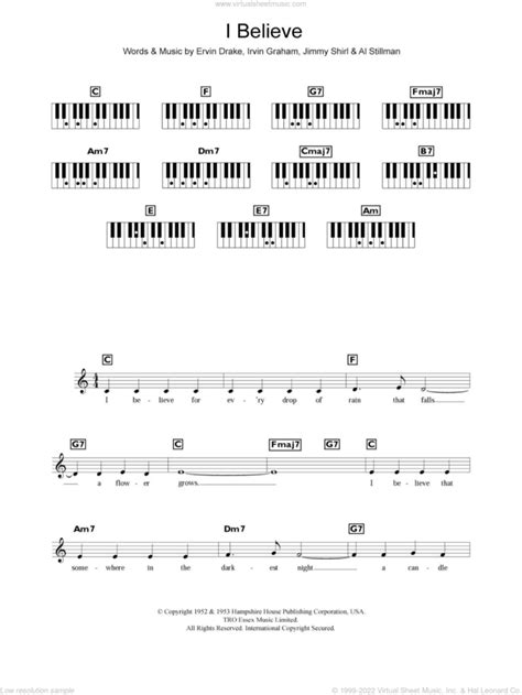 I Believe Sheet Music For Piano Solo Chords Lyrics Melody