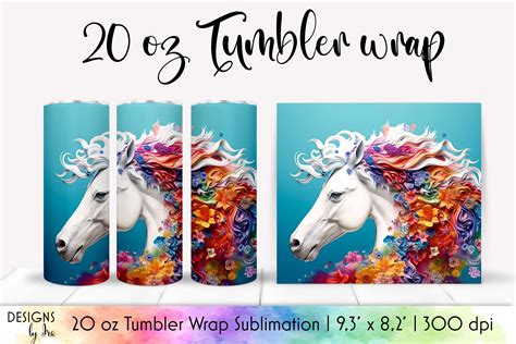 3d Horse Tumbler Wrap | 3d Flowers Graphic by Designs by Ira · Creative