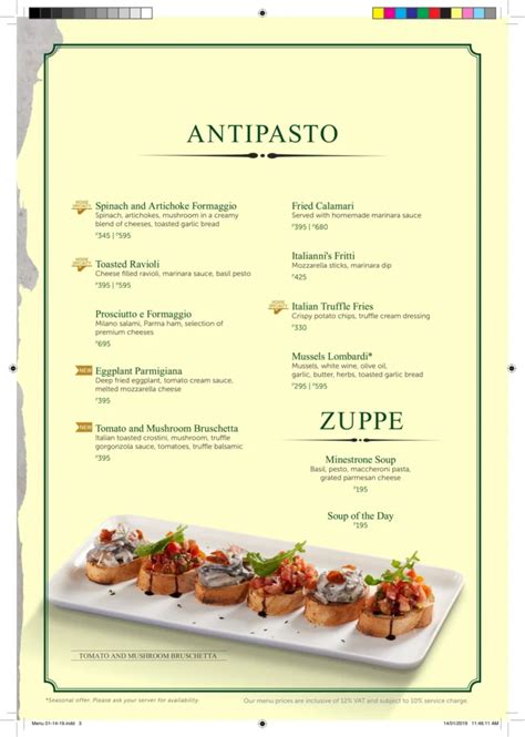 Italiannis Menu Updated Prices In Philippines 2023