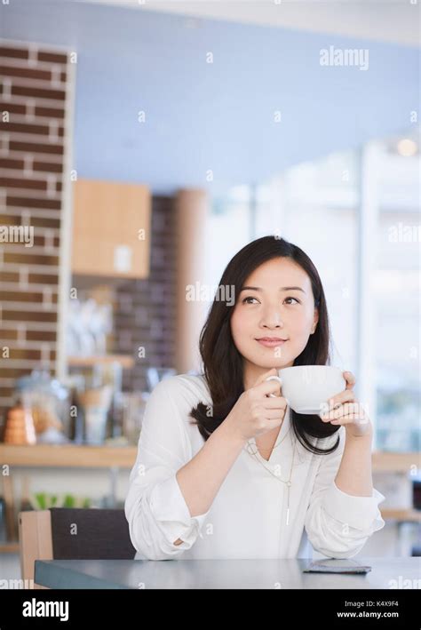 Japanese Woman Stylish Cafe Stock Photo Alamy